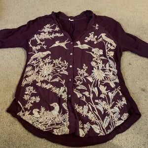Anthropologie Embroidered Bird shirt